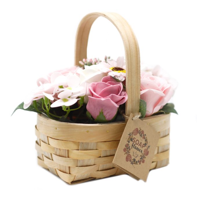 Cesto Vime de flores em sabão- Rosa (Médio)