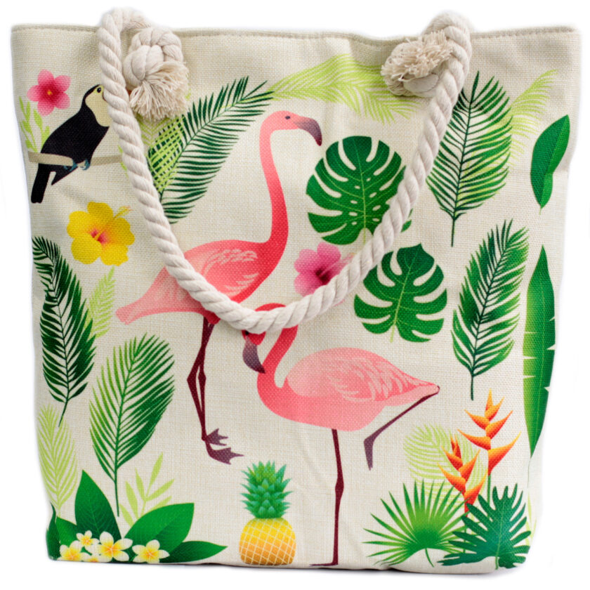 Bolsa shopper com alça de corda – Flamingo Tropical