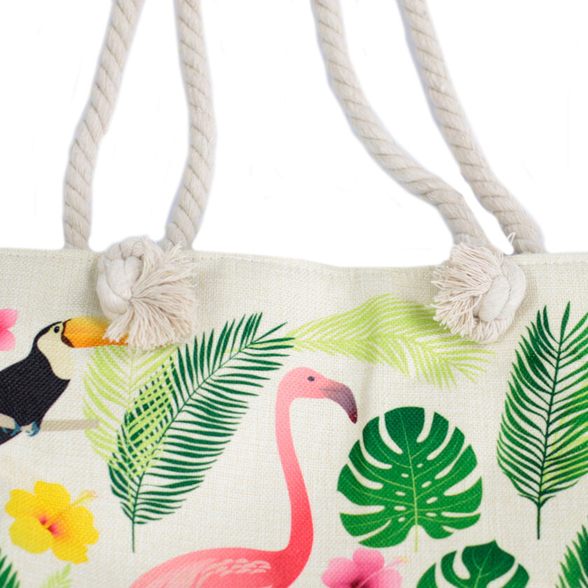 Bolsa shopper com alça de corda – Flamingo Tropical - Image 3