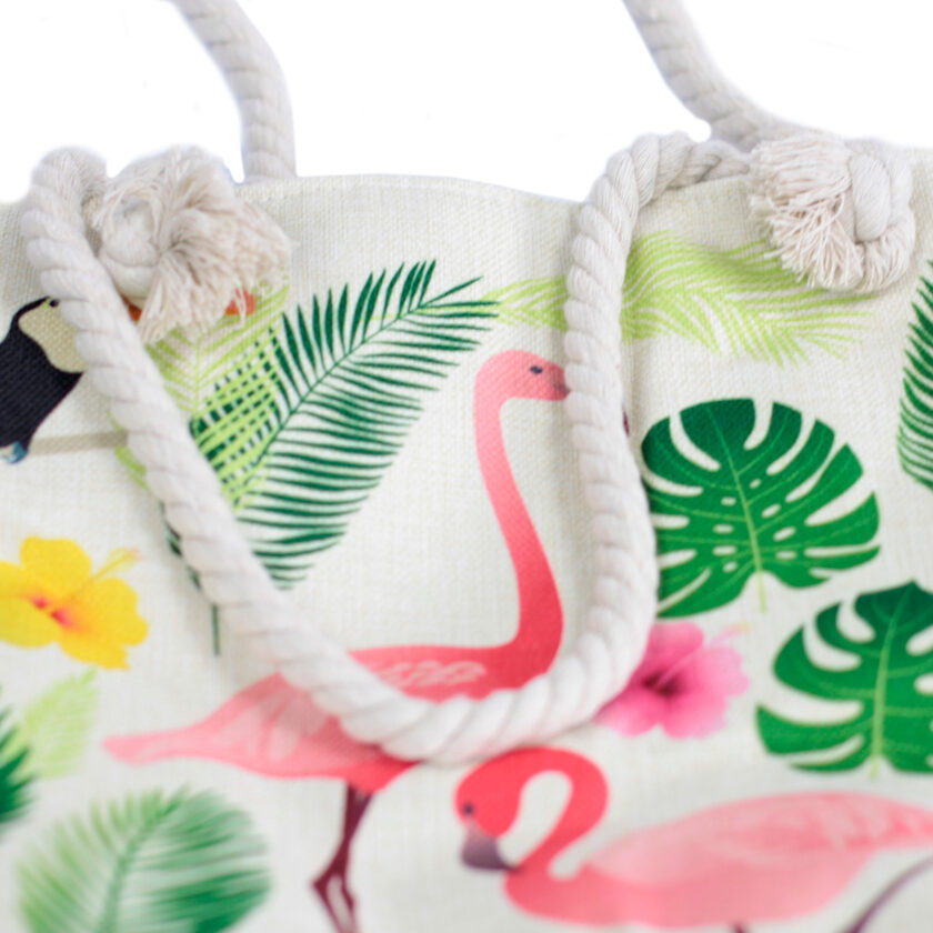 Bolsa shopper com alça de corda – Flamingo Tropical - Image 2