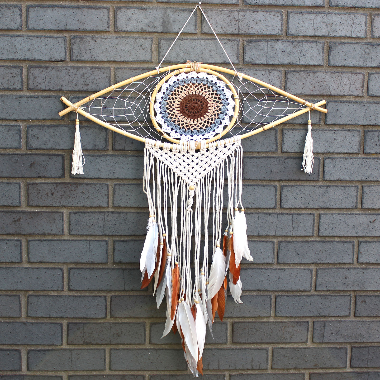 Apanhador de Sonhos Macramé – Olho Branco/ Cinzento/Castanho