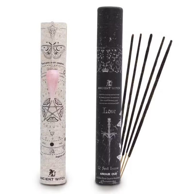 Incenso de Feitiços Ancestrais — Amor | Oud, Quartzo Rosa e Pêndulo
