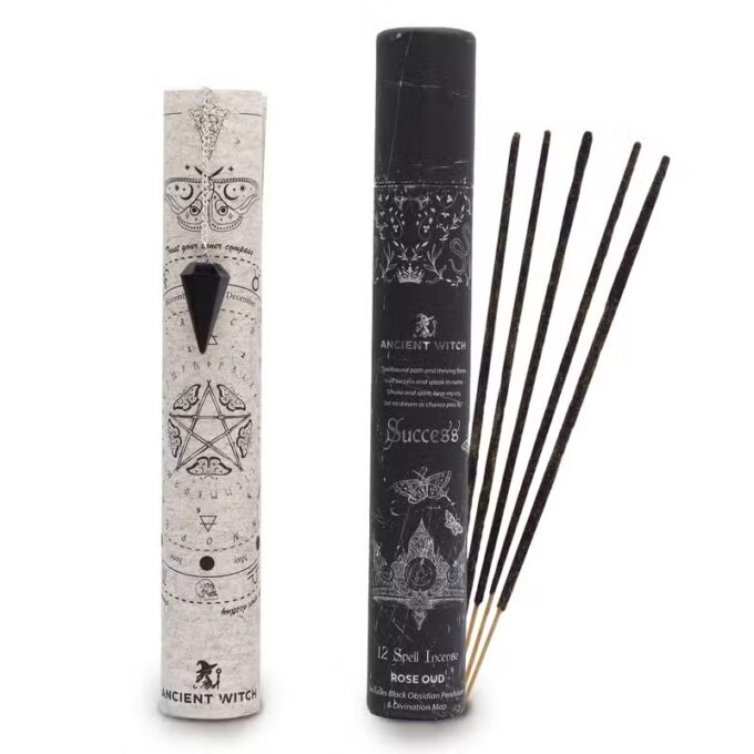 Incenso de Feitiços Ancestrais — Sucesso | Rosa, Oud, Obsidiana Negra e Pêndulo